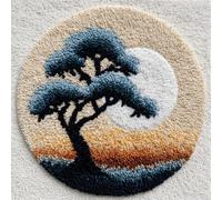kitphoenix Rond Kit De Tapis De Crochet À Point Noué Di La Lune Et L'Arbre 50X50Cm Coussin Au Crochets À Loquet Bricolage, Création De Tapis À Crocher Pour Adultes Et Enfants, Modèle De Coule
