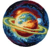 kitphoenix Rond Kit De Tapis De Crochet À Point Noué Di Planète Spatiale 50X50Cm Coussin Au Crochets À Loquet Bricolage, Création De Tapis À Crocher Pour Adultes Et Enfants, Modèle De Couleur