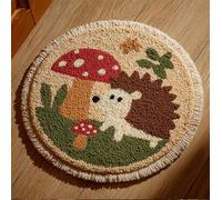 kitphoenix Rond Kit Tapis Point Noué À Faire Champignon Hérisson 50X50Cm Latch Hook Kit De Tapisserie Kits De Crochet De Loquet Tapis Noué À Nouer Soi-Même Kits Pour Adultes Débutants Point D