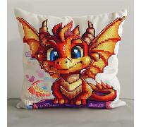 kitphoenix Set de Crochetage Coussin Dragon Tapis DIY Broderie Kit Tapis Point Noué à Faire pour Débutants, Adultes ou Enfants,Latch Hook Canevas Coussin Point 43x43cm