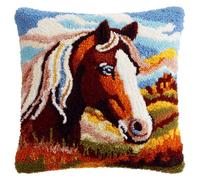 kitphoenix Tapis Kit Tapis Point Noué À Faire Pour Débutants,Cheval6 Adultes Ou Enfants,Kit Crochet De Verrouillage Latch Hook Canevas Coussin Point 43X43Cm