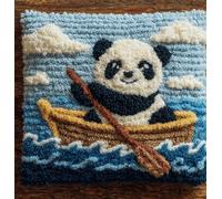 kitphoenix Tapis Kit Tapis Point Noué À Faire Pour Débutants,Panda Adultes Ou Enfants,Kit Crochet De Verrouillage Latch Hook Canevas Coussin Point 43X43Cm