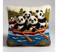 kitphoenix Tapis Kit Tapis Point Noué À Faire Pour Débutants,Panda Adultes Ou Enfants,Kit Crochet De Verrouillage Latch Hook Canevas Coussin Point 43X43Cm