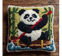 kitphoenix Tapis Kit Tapis Point Noué À Faire Pour Débutants,Panda Adultes Ou Enfants,Kit Crochet De Verrouillage Latch Hook Canevas Coussin Point 43X43Cm