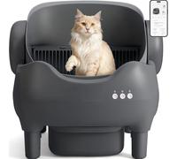 KITPLUS Litière autonettoyante, boîte à litière automatique pour chat avec contrôle par application, élimination des déchets sans odeur, comprend des sacs poubelles, grande poubelle, couvercle ouvert
