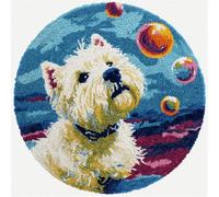 Kitquiver Animal Diy Crochet Kit Debutant Chien Blanc Et Bulles Colorées Kits De Crochet Pour La Décoration Intérieure. Kit De Crochets Pour Débutants，Enfants Et Adultes. 50x50cm