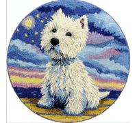 Kitquiver Animal Diy Crochet Kit Debutant Chien Blanc Et Ciel Étoilé Kit De Crochet Pour Tapis，Idéal Pour La Décoration Intérieure. Kits De Crochets Pour Débutants，Enfants Et Adultes. 80x80cm