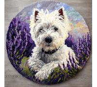 Kitquiver Animal Diy Crochet Kit Debutant Chien Blanc Et Fleurs De Lavande Kits De Crochet Pour La Décoration Intérieure. Kit De Crochets Pour Débutants，Enfants Et Adultes. 50x50cm