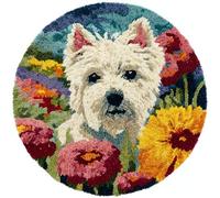 Kitquiver Animal Diy Crochet Kit Debutant Chien Blanc Et Fleurs Kit De Crochet Pour Tapis，Idéal Pour La Décoration Intérieure. Kits De Crochets Pour Débutants，Enfants Et Adultes. 80x80cm