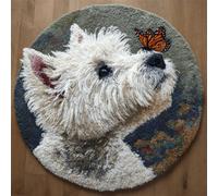 Kitquiver Animal Diy Crochet Kit Debutant Chien Blanc Et Papillon Kit De Crochet Pour Tapis，Idéal Pour La Décoration Intérieure. Kits De Crochets Pour Débutants，Enfants Et Adultes. 80x80cm