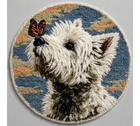 Kitquiver Animal Diy Crochet Kit Debutant Chien Blanc Et Papillon Kits De Crochet Pour La Décoration Intérieure. Kit De Crochets Pour Débutants，Enfants Et Adultes. 50x50cm