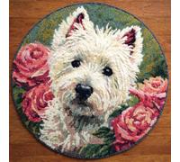 Kitquiver Animal Diy Crochet Kit Debutant Chien Blanc Et Roses Kit De Crochet Pour Tapis，Idéal Pour La Décoration Intérieure. Kits De Crochets Pour Débutants，Enfants Et Adultes. 80x80cm