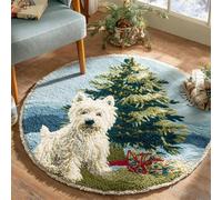 Kitquiver Animal Diy Crochet Kit Debutant Chien Blanc Et Sapin De Noël Kit De Crochet Pour Tapis，Idéal Pour La Décoration Intérieure. Kits De Crochets Pour Débutants，Enfants Et Adultes. 80x80cm