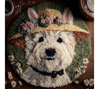 Kitquiver Animal Diy Crochet Kit Debutant Chien Blanc Portant Un Chapeau Kits De Crochet Pour La Décoration Intérieure. Kit De Crochets Pour Débutants，Enfants Et Adultes. 50x50cm