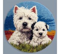 Kitquiver Animal Diy Crochet Kit Debutant Deux Chiens Blancs Kits De Crochet Pour La Décoration Intérieure. Kit De Crochets Pour Débutants，Enfants Et Adultes. 50x50cm