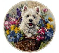 Kitquiver Animal Diy Crochet Kit Debutant Le Chien Blanc Dans Le Panier De Fleurs Kits De Crochet Pour La Décoration Intérieure. Kit De Crochets Pour Débutants，Enfants Et Adultes. 50x50cm