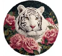 Kitquiver Animal Diy Crochet Kit Debutant Tigre Blanc Et Rose Kit De Crochet Pour Tapis，Idéal Pour La Décoration Intérieure. Kits De Crochets Pour Débutants，Enfants Et Adultes. 80x80cm