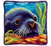 Kitquiver Animal Kit De Crochet À Loquet Coussin Point Noué Phoque De Dessin Animé Travaux D'Aiguille Au Crochet Avec Outil De Crochets À Nouer Pour Adultes,Kits De Décoration Faits Main 17x17In