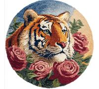 Kitquiver Animal Kit De Crochet Peluche Tigre Et Rose Kit De Broderie Pour Tapis，Idéal Pour Adultes Et Enfants. Décoration Murale. 80x80cm