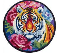 Kitquiver Animal Kit De Crochet Peluche Tigres Et Fleurs Kit De Broderie Au Crochet Pour Tapis，Idéal Pour Adultes Et Enfants. Décoration Murale. 100x100cm