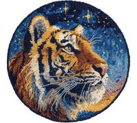 Kitquiver Animal Kits De Fabrication De Tapis Tigre Et Le Ciel Étoilé Kit De Crochet，Kits De Nouage Pour Enfants Et Adultes，Motif Couleur Pré-Imprimé. 60x60cm
