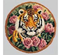 Kitquiver Animal Kits De Fabrication De Tapis Tigre Et Rose Kit De Crochet Pour Tapis，Idéal Pour La Décoration Intérieure. Kits De Crochets Pour Débutants，Enfants Et Adultes. 80x80cm