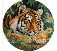 Kitquiver Animal Latch Hook Rug Kit Tigre De Dessin Animé Kit De Crochet Pour Débutants，Tapis Tapisserie，Kits De Nouage Pour Adultes. 50x50cm