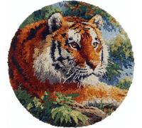 Kitquiver Animal Tapis Point Noué À Faire Tigre De La Forêt Kit De Crochet Pour Tapis，Idéal Pour La Décoration Intérieure. Kits De Crochets Pour Débutants，Enfants Et Adultes. 80x80cm