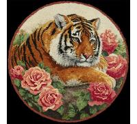 Kitquiver Animal Tapis Point Noué À Faire Tigre Et Rose Kit De Crochet Pour Tapis，Idéal Pour La Décoration Intérieure. Kits De Crochets Pour Débutants，Enfants Et Adultes. 80x80cm