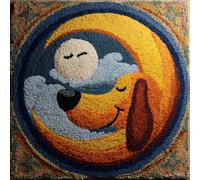Kitquiver Chien Animal Diy Crochet Kit Debutant Le Chien Et La Lune Kits De Création De Tapis，Crochet，Toile，Laine À Crocheter.Cadeau Famille Et Amis 60x60cm