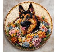 Kitquiver Chien Animal Tapis De Blocage Crochetberger Allemand Dans Un Panier À Fleurs Kits De Création De Tapis Avec Laine，Toile Et Crochet.Loisirs Créatifs.Idée Cadeau De Noël.50x50cm