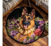 Kitquiver Chiens Animaux Kits De Fabrication De Tapis Bergers Allemands Et Fleurs Kits De Crochet Pour La Décoration Intérieure. Kit De Crochets Pour Débutants，Enfants Et Adultes. 50x50cm