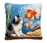 Kitquiver Coussin Au Crochet À Loquet Chats Kit Crochet De Verrouillage Tapis 43X43Cm,Tapis Point,Set Coussin Diy Pour Et Adultes,Activité Manuelle