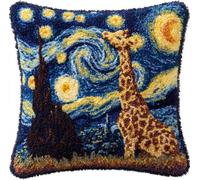 Kitquiver Coussin Au Crochet À Loquet Girafes Kit Crochet De Verrouillage Tapis 43X43Cm,Tapis Point,Set Coussin Diy Pour Et Adultes,Activité Manuelle