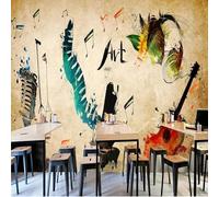 Kitquiver Grand Papier Peint Mural 3D Instruments De Musique Rétro Gribouillis Papier Peint Photo 3D Pour Salon,Cuisine,Chambre À Coucher,Toile De Fond Artistique 300x210cm
