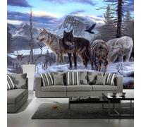 Kitquiver Grand Papier Peint Mural 3D Loup Animal Et Paysage Grand Autocollant 3D Amovible,Décoration Murale Pour Salle À Manger,Chambre À Coucher 400x280cm