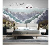 Kitquiver Grand Papier Peint Mural 3D Paysage De Montagne Abstrait Grand Autocollant 3D Amovible,Décoration Murale Pour Salle À Manger,Chambre À Coucher 350x245cm