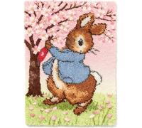 Kitquiver Kit De Tapis À Crochet À Nouer Diy Pour Adultes Et Enfants - Lapin Sous Le Cerisier En Fleurs 60 X 90 Cm Point De Croix, Fabrication Et Décoration De La Maison