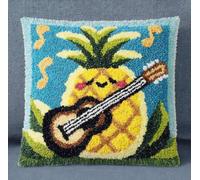 Kitquiver Kit Point Noué Á Faire Coussin Guitariste Ananas Debutant Diy Latch Hook Kit Complet Decoration Maison Manuelle Loisir Créatif 43 X 43 Cm