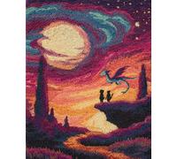 Kitquiver Kit Tapis Point Noué Á Faire Un Dragon 15X20In/52X38Cm Broderie Debutant Diy Latch Hook Kit Complet Decoration Maison Manuelle Loisir Créatif Embroidery