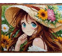 Kitquiver Kit Tapis Point Noué Á Faire Un Fille Mignonne Animée 35 X 46 Pouces/90 X 120 Cm Broderie Debutant Diy Latch Hook Kit Complet Decoration Maison Manuelle Loisir Créatif Embroidery