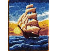 Kitquiver Kit Tapis Point Noué Á Faire Un Voilier 15X20In/52X38Cm Broderie Debutant Diy Latch Hook Kit Complet Decoration Maison Manuelle Loisir Créatif Embroidery