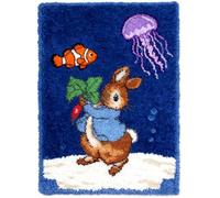 Kitquiver Latch Hook Kit Tapis De Lapin Et Poisson Rouge 90 X 120 Cm Diy Crochet Par Numéro Pour Adultes Et Enfants Point De Croix Noué Tapis Pour Salon Broderie