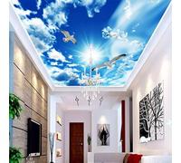 Kitquiver Papier Peint 3D Ciel Bleu Et Nuages Blancs Pigeons Papier Peint Photo 3D Pour Plafond,Salon,Chambre À Coucher 300x210cm