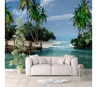 Kitquiver Papier Peint Mural 3D Cocotiers Et Vue Sur La Mer Papier Peint Photo 3D Pour Salon,Cuisine,Chambre À Coucher,Toile De Fond Artistique 350x245cm