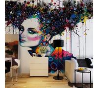 Kitquiver Papier Peint Photo 3D Femme Graffiti Colorée Papier Peint Photo 3D Pour Salon,Cuisine,Chambre À Coucher,Toile De Fond Artistique 300x210cm
