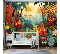 Kitquiver Papier Peint Photo 3D Paysage De Forêt Tropicale De Dessin Animé Papier Peint Photo 3D Pour Salon,Cuisine,Chambre À Coucher,Toile De Fond Artistique 200x140cm