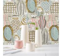 Kitquiver Rose Papier Peint Chambre Vase Avec Feuilles Et Jardinpapier Peint Intissé Pour Salon，Chambre，Cuisine，Fond De Mur，Hôtel 0.53x10m