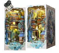 Kits Book Nook, DIY Dollhouse Miniature Kit, Bookshelf Insert Decor, 3D Wooden Puzzle Booknook Mini with LED Light and Small Music Box for Creative Ssembled Bookends (Pays des fées)