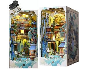 Kits Book Nook, DIY Dollhouse Miniature Kit, Bookshelf Insert Decor, 3D Wooden Puzzle Booknook Mini with LED Light and Small Music Box for Creative Ssembled Bookends (Pays des fées)